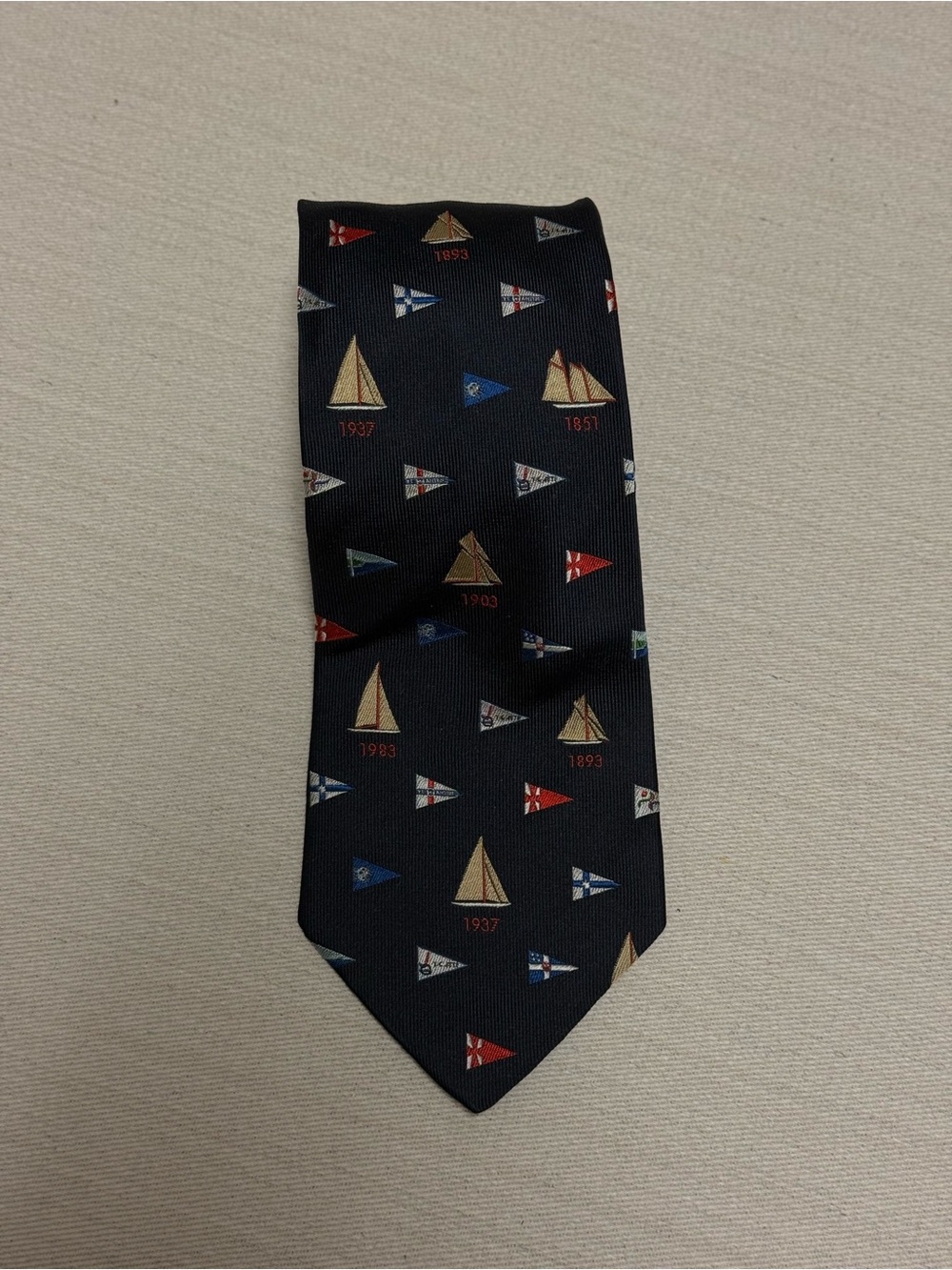 Vintage LOUIS VUITTON CUP Sailboat flag patter Logo Tie Men LV Black Genuine